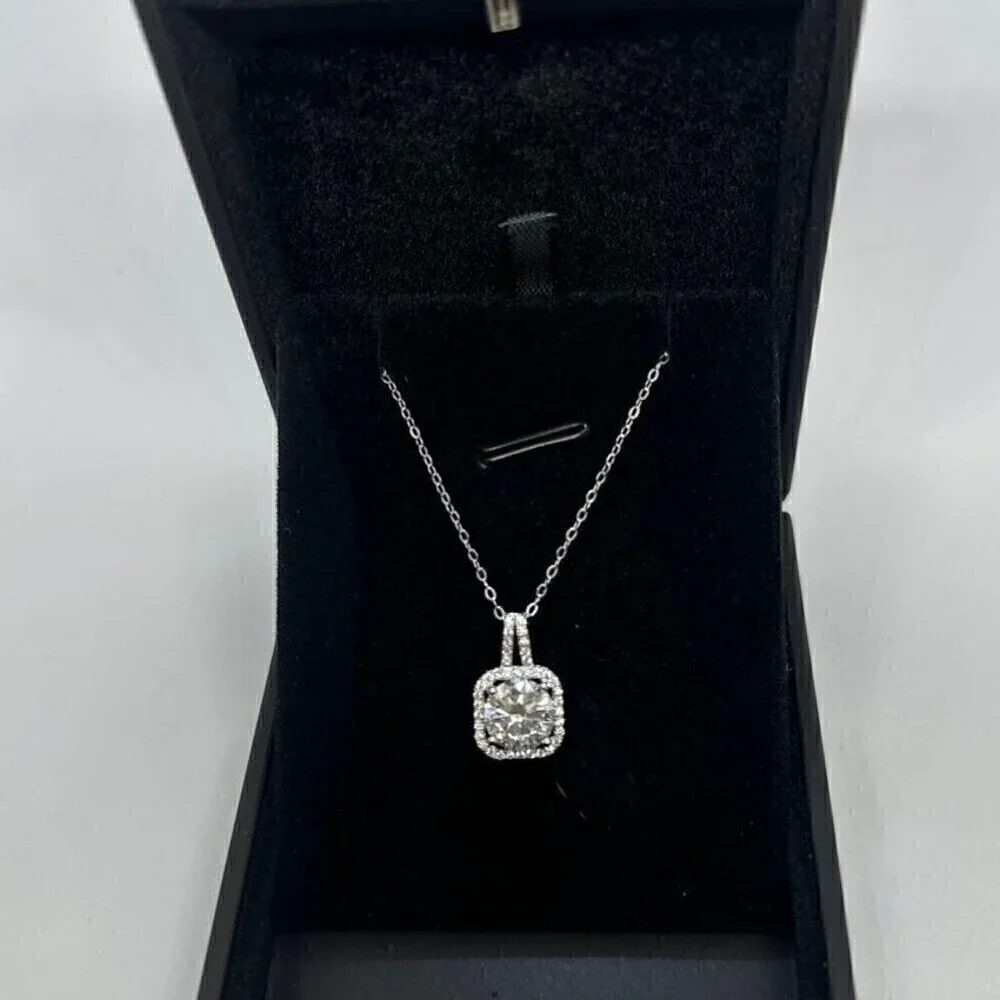 GRA Moissanite Diamond Necklace 2 Ct Pendant Chain Fine Jewelry Halo - Picture 7 of 12